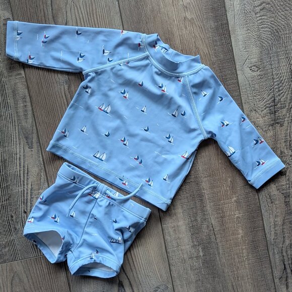 Janie and Jack Baby Recycled Sailboat Rash Guard Swimsuit 0-3m - Picture 5 of 8